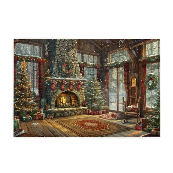 1000 PCS Fireplace Christmas Scene Jigsaw Wooden Puzzles 1000 Pieces,Enchanting Fireplace Christmas Scene Puzzle,Great For Relaxation And Display For Puzzle Enthusiasts,Classic Holiday Puzzle Gifts