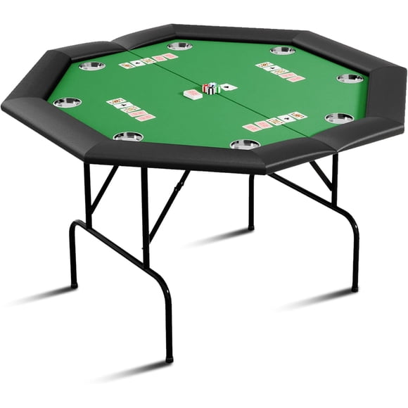 Octagon Poker Table with 8 Stainless Steel Cup Holders, Casino Leisure Table for 8 Players, Blackjack Gaming Table with Water-Resistant Cushioned Rail
