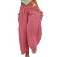 thumbnail image 3 of QAFOPEH Women Casual Drawstring Elastic Waist Pockets Solid Color Wide Leg Pants, 3 of 7