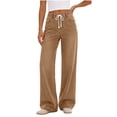 thumbnail image 3 of Dzrciro Denim Pants for Women, Drawstring High Waist Straight Leg Jeans with Side Pockets, Casual Daily Office Working Long Pants S-2XL, 3 of 8