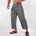 thumbnail image 2 of Zszcpp Linen Pants Men Long Brief Style Lace Up Solid Color Breathable Large Pocket Cropped Daily Trousers Casual Trouser, 2 of 5