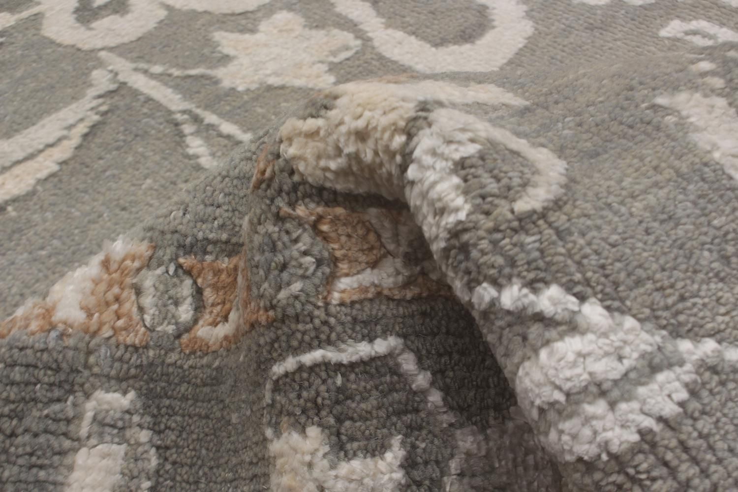 ECARPETGALLERY Tapis Noué à la Main pour Salon, Salle à Manger et Chambre à Coucher Floral Collection Jules Oushak 7'11" x 9'11" en Gris