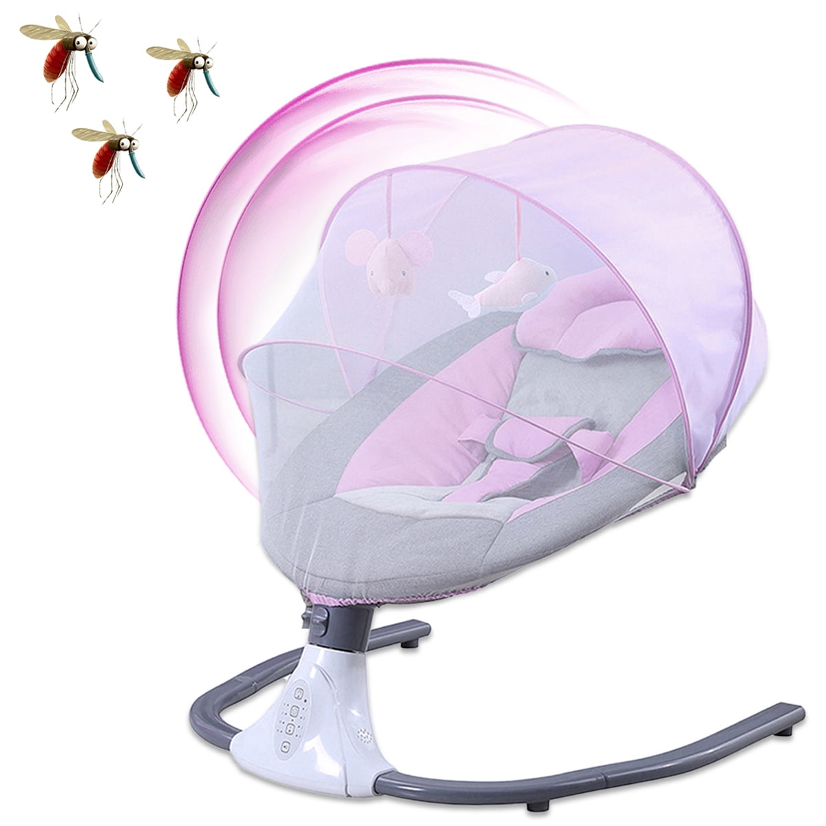 Jonster Baby Swing for Infants, Compact & Portable, 4 Speeds, 4 Timings, Remote & Bluetooth APP Control, Indoor/Outdoor, 5-20 lb, 0-9 Months, Pink