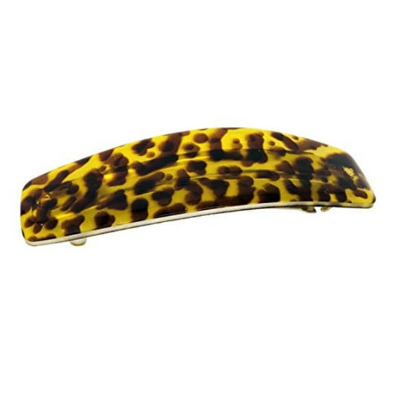 Parcelona French Leopard Print Mustard Yellow Oblong Hair Clip Barrette