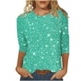 thumbnail image 3 of BiZtdJrK Womens Summer Dressy Casual Shirts Fashion Sparkly Sequin Print 3/4 Sleeve Shirt Loose Crewneck Pullover Blouse Mint Green M, 3 of 6