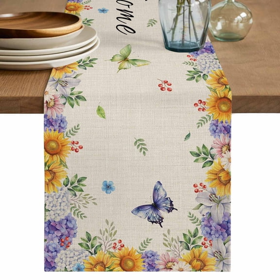 Spring Wildflowers Table Runner 48 Inches, Watercolor Tulip Floral Leaf Plant Beige Bed Runner Dresser Scarves Tabletop for Indoor Outdoor Parties/Ceremony/Banquet, 13" x 48"