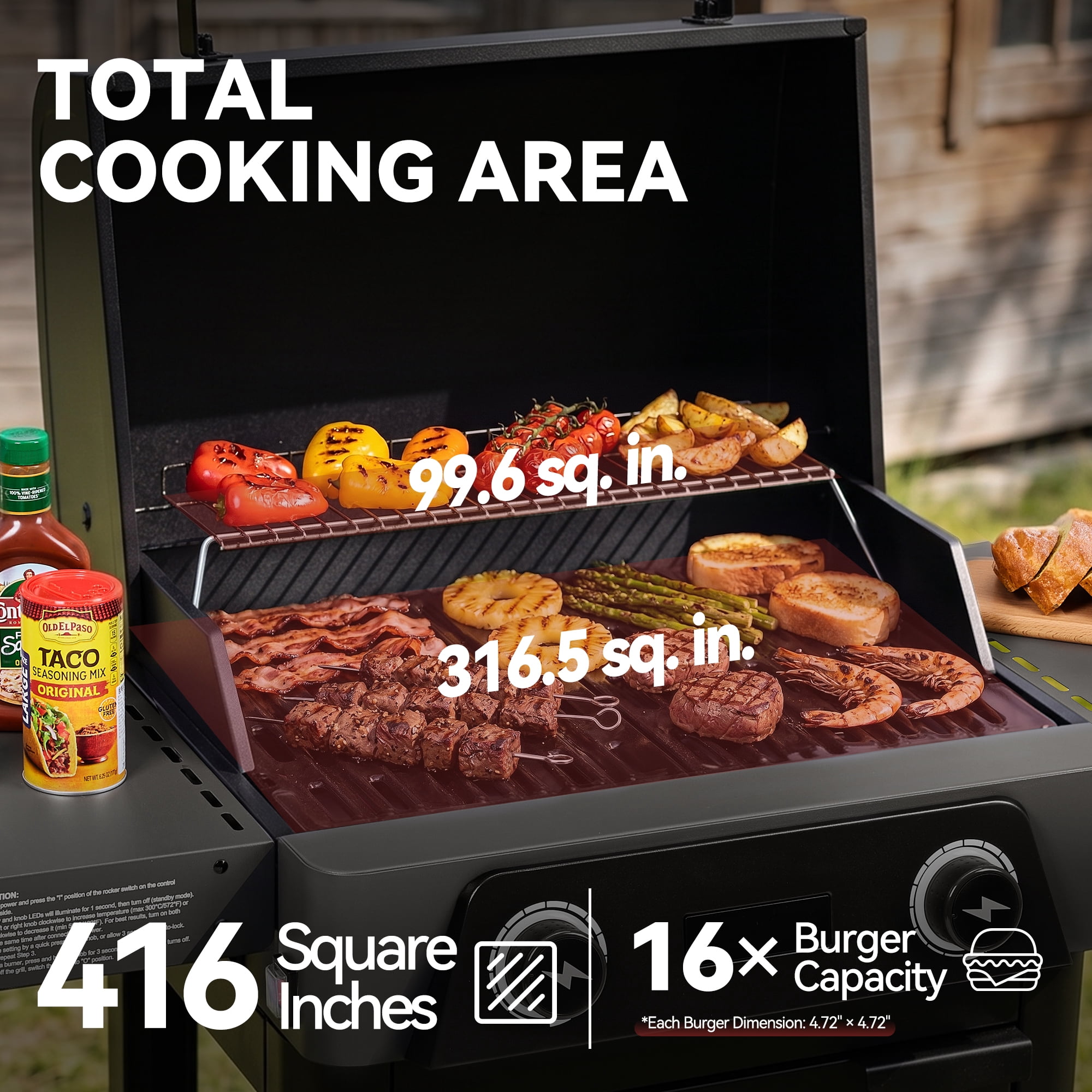 Royal Gourmet DL2002 Dual-Zone Electric Grill with Cabinet Frame for Outdoor Grilling and Backyard Cooking, Gray & Black