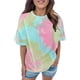 thumbnail image 1 of Gibobby Blusa de Trabajo de Manga Corta Camiseta holgada manga corta con cuello redondo y tinte corbata para mujer color liso con estampado(Rosa,M), 1 of 5
