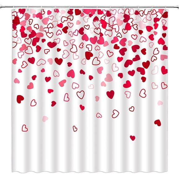 Valentine's Heart Shower Curtain, Red Pink Romantic Love Bath Curtain, Wedding Bathroom Decor, Waterproof Polyester Fabric with Hooks 36"W x 72"H