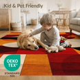 thumbnail image 4 of ODIKA 8'x10' Washable Area Rug Durable, Non-Slip Red Burnt Orange Rust Geometric Art Dynamic Overlapping Shapes with Bold Lines for Living Room, Under Sectional, Family, 4 of 7