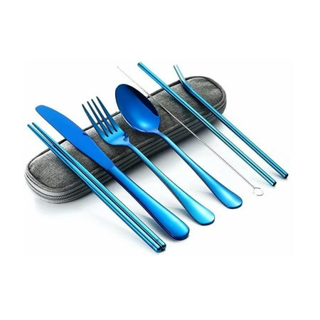 

Stainless Steel Tableware Set Portable Straw Chopsticks Spoon Fork Set with Storage Bag Dinnerware Set