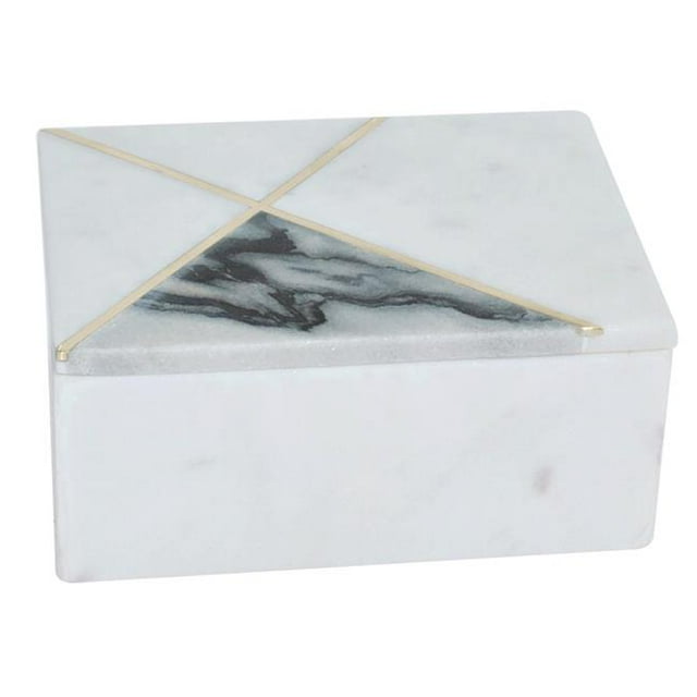 Sagebrook Home 16411-01 7 x 5 in. Marble Rectangular Box - Brass Inlay, White