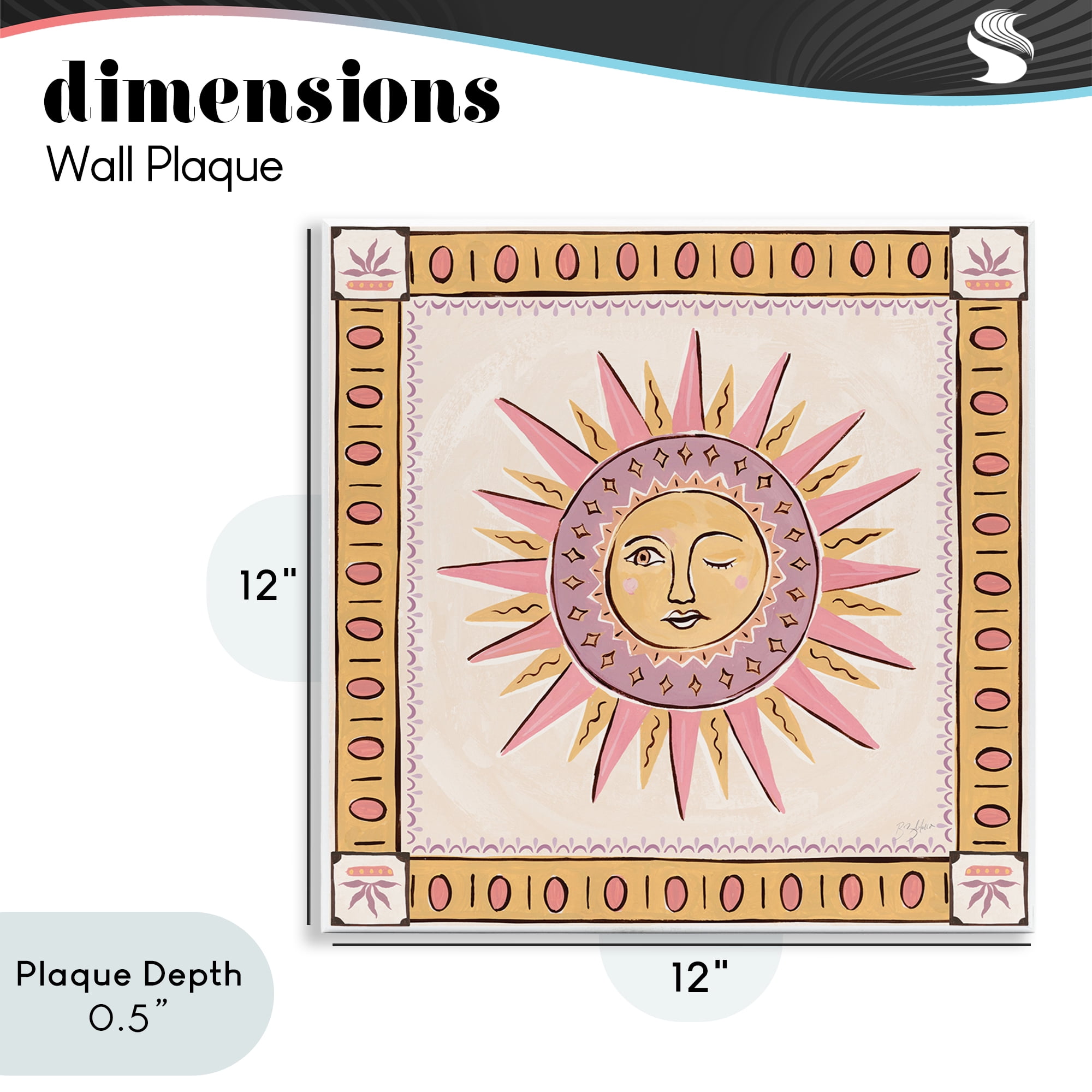Stupell Industries Pastel Winking Sun with Border Wall Plaque Art, design by Two If By Sea Studios