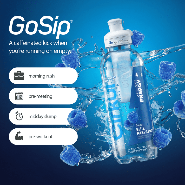 Cirkul GoSip Blue Raspberry 18.3 Fl Oz Bottle + Flavor Cartridge