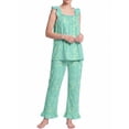 thumbnail image 6 of JWD Womens Two Piece Pajama Set Soft Sleeveless Ruffle Strap Cami Top and Long Pants Lightweight Lounge Sleepwear Green Butterfly L, 6 of 7