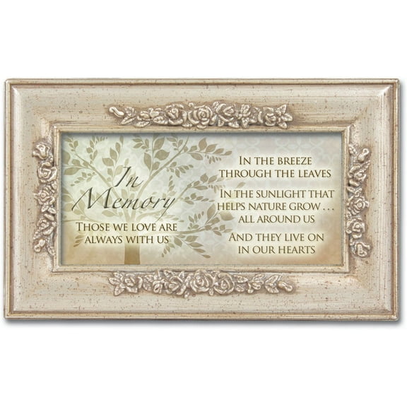 In Memory Those We Love Silvertone Embossed Floral Jewelry Music Box Plays Amazing Grace