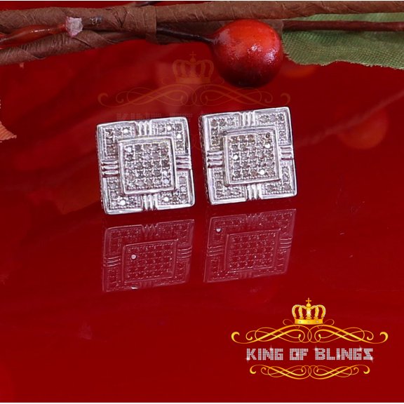 King of Bling's 925 Sterling Silver White Hip Hop 0.30ct Diamond Men's/ Women's Square Earrings