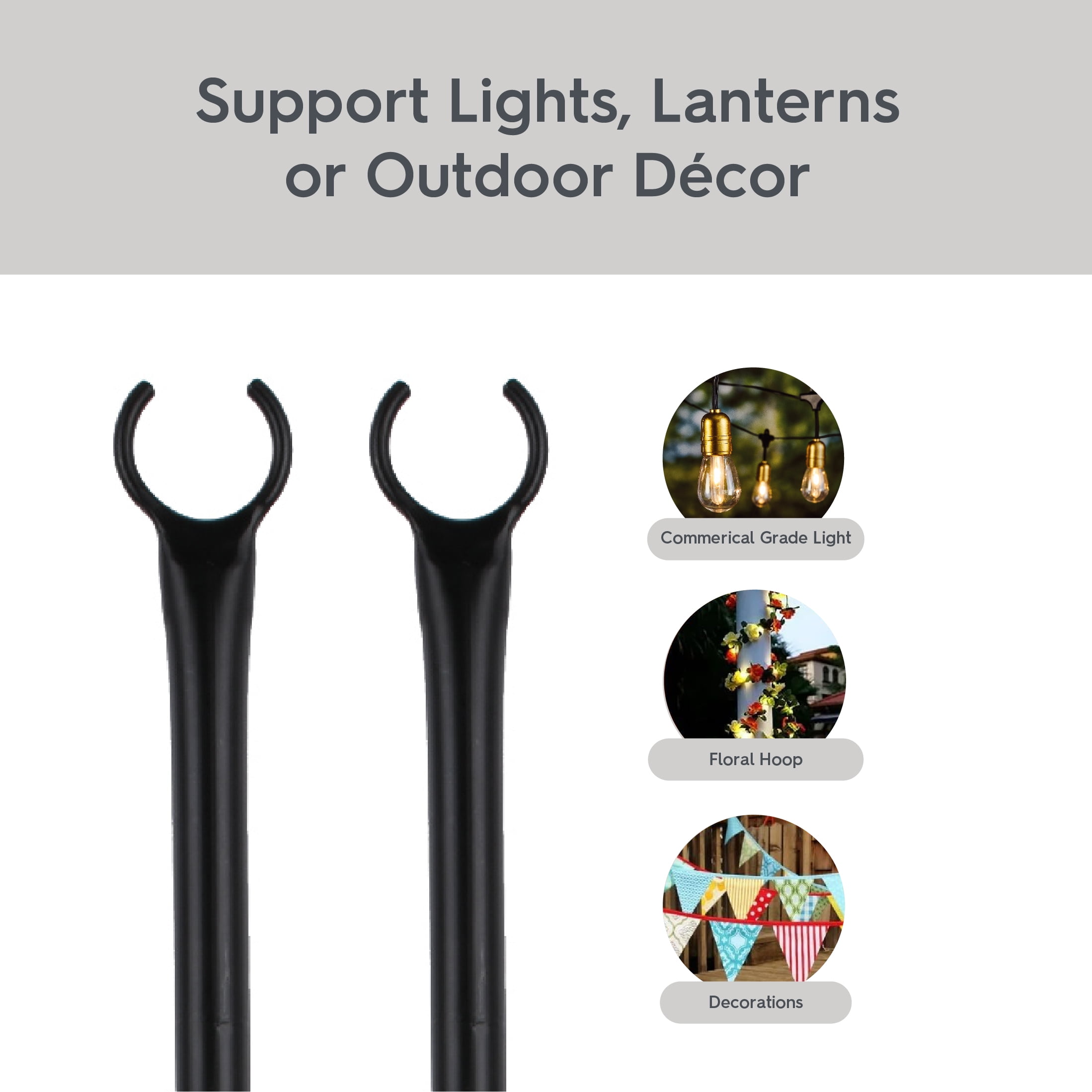 Better Homes & Gardens 9 ft Outdoor String Light Poles, Heavy-Duty Steel Patio Light Poles with Ground Stakes, Backyard & Garden Lighting Support, Black, 2-Pack
