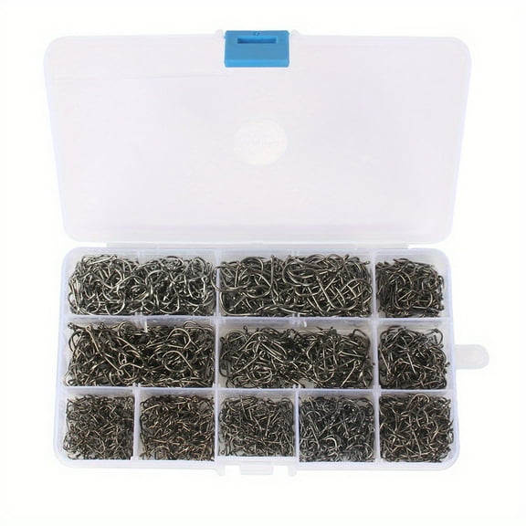 1600PCS Barbed Fishing Hooks with Holes 10 Specifications Carbon Steel Powerful Hooks for Saltwater Freshwater