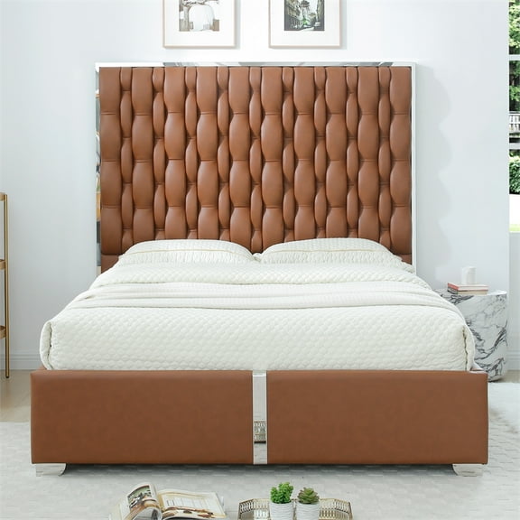 Rollie Vegan Leather Upholstered Queen Bed Frame In Black