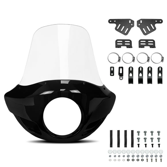 Krator Motorcycle Windshield, Motorcycle Fairing, 35 mm - 49 mm Fork Clamps, 5.75" Headlight, Clear, Compatible with Harley Davidson Roadster 2016-2020