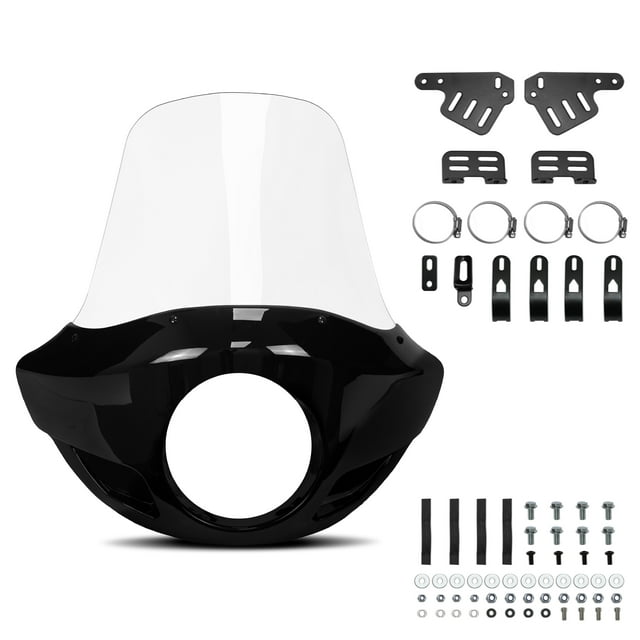 Krator Motorcycle Windshield, Motorcycle Fairing, 35 mm - 49 mm Fork Clamps, 5.75" Headlight, Clear, Compatible with Harley Davidson SuperLow 1200T 2014-2017