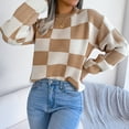 thumbnail image 2 of Stichou Womens 2025 Fall Crewneck Cropped Sweater Cozy Long Sleeve Ribbed Knit Pullover Dropped Shoulders Trendy Winter Tops Khaki S, 2 of 8