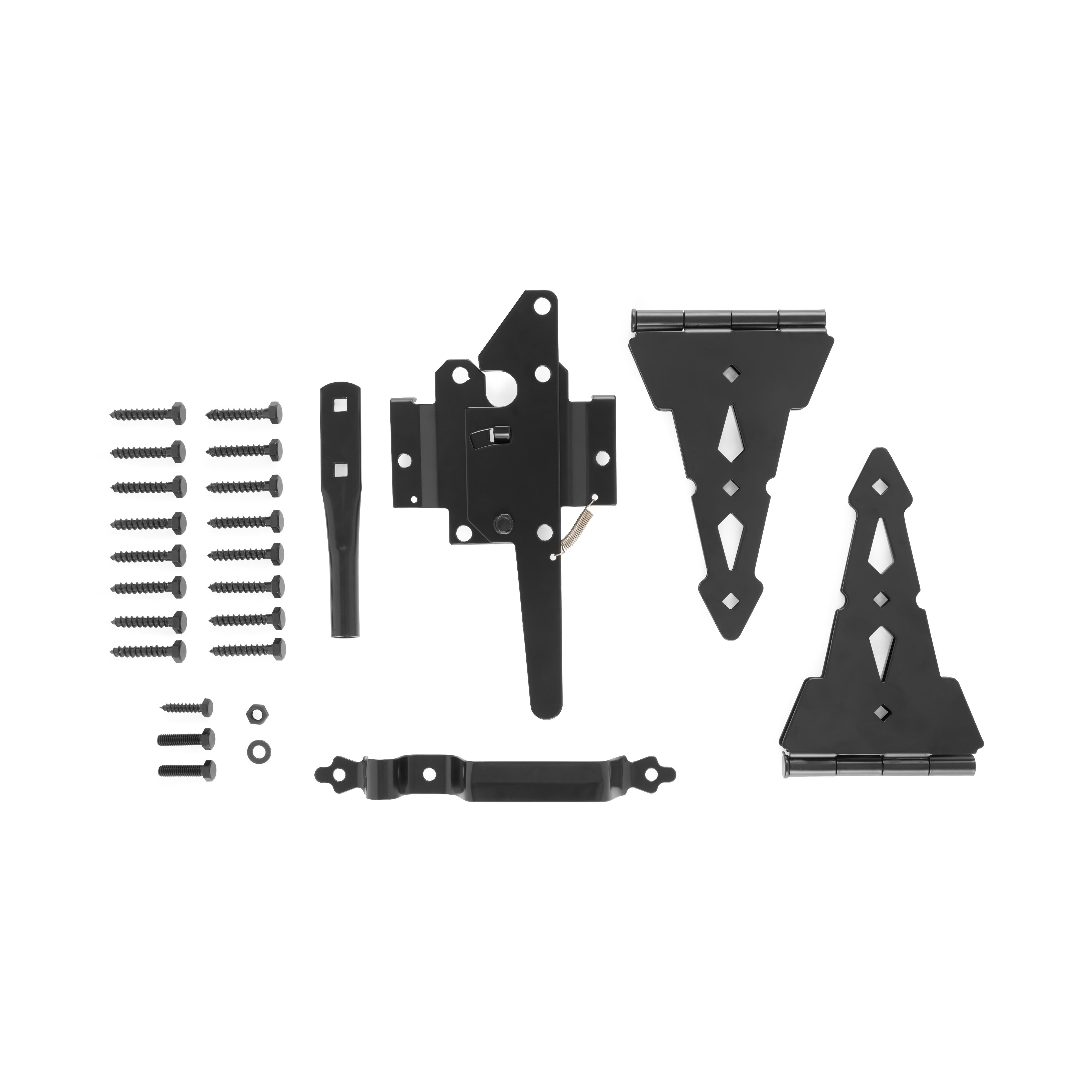 Hyper Tough Black Steel Post Latch Gate Kit with 8" Decorative Strap Hinges, Spring-Loaded Latch, Gate Pull Handle and Installation Hardware