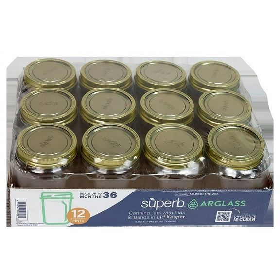 Superb 16 oz Wide Mouth Mason Glass Canning Jars with Lids and Bands, 12 Pack