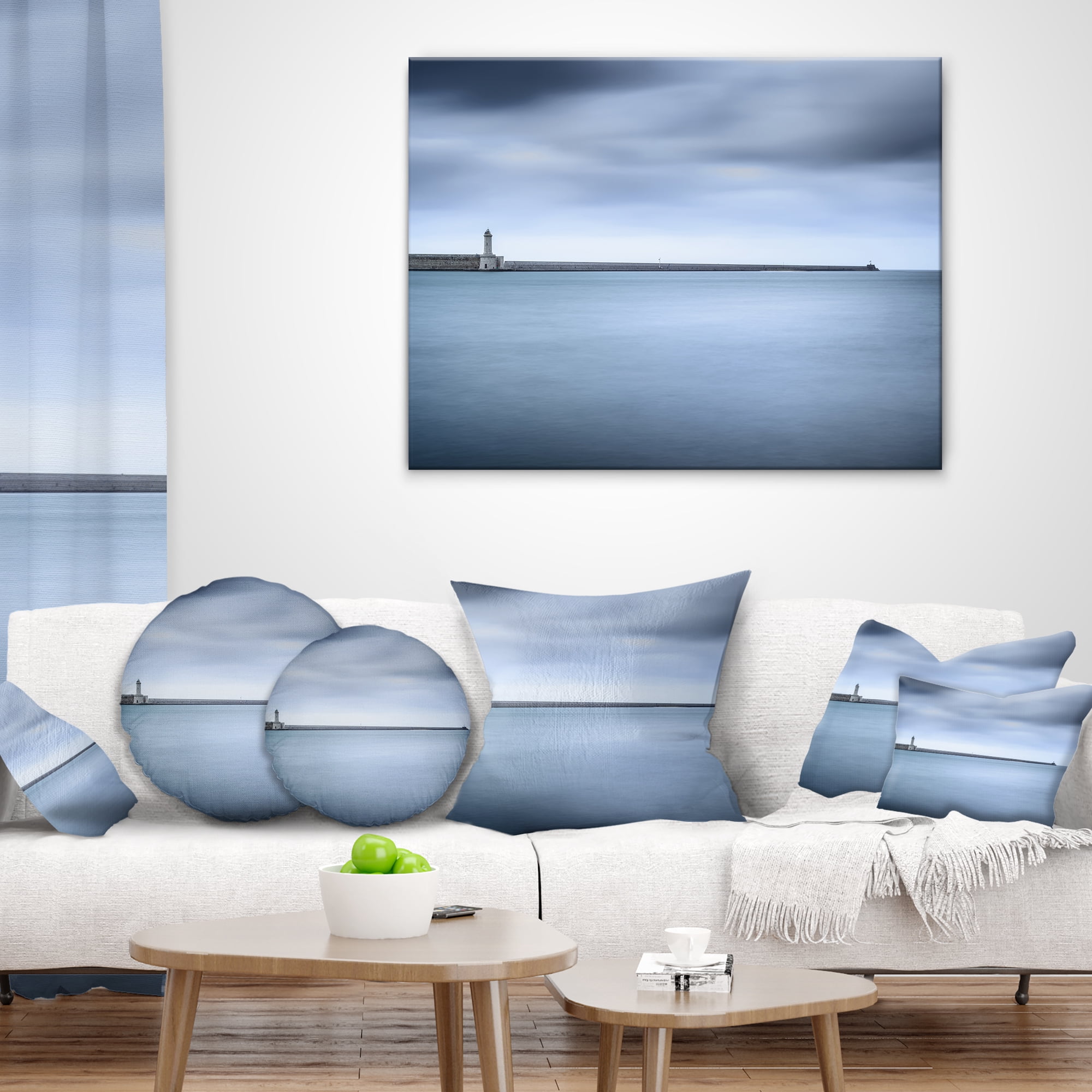 Designart 12" x 20" Blue Polyester Throw Pillow