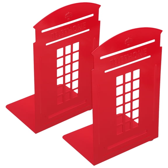 FRCOLOR 2pcs Iron Art Book Ends Vintage Telephone Booth Books Magazines Stands Decorative Book Holders for Shelves Convenient Book Organizer