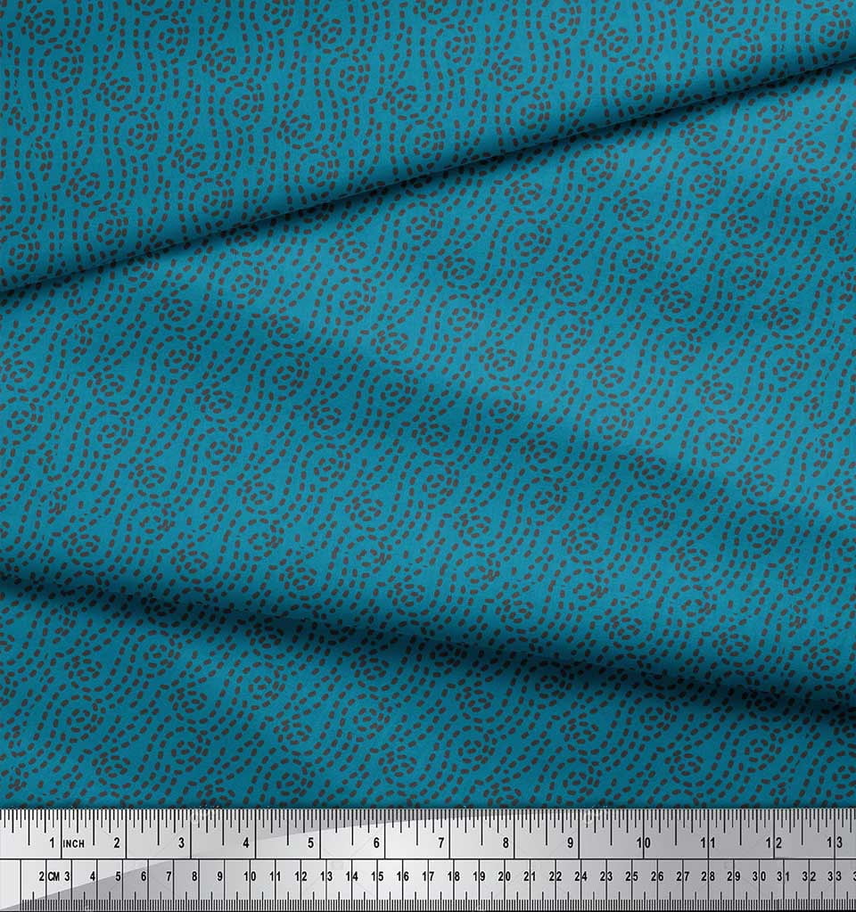 Soimoi Blue Silk Fabric Brush Stroke Abstract Print Fabric by the Yard 42 Inch Wide