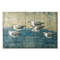 Elephant Stock Sandpipers Oil Distressed Wall Art - Horizontal Canvas Wall Art - Living Room Wall Decor - Animal Canvas - Blue And Beige Decor By Paul Brent - 39" x 26"