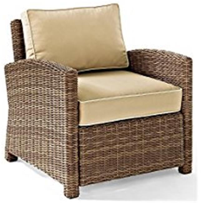 Set of 2 Crosley Furniture KO70026WB-SA Bradenton Outdoor Wicker Arm Chairs Brown with Sand Cushions 