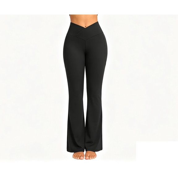 SAWOBUUN Womens V Cross Flare Leggings Yoga Pants High Waist Crossover Tummy Control Bootcut Workout Pants