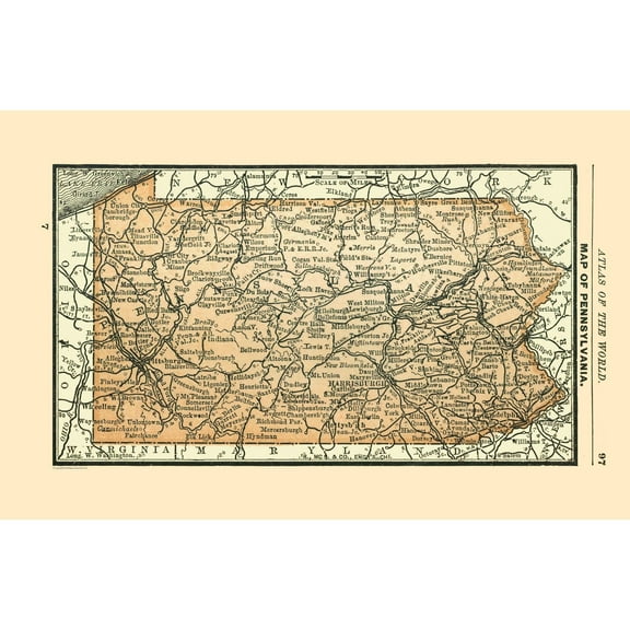 Historic State Map - Pennsylvania - Alden 1886 - 35.39 x 23 - Vintage Wall Art