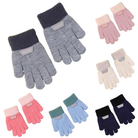 QTSHPN Gloves Women Winter Kids Thermal Five Finger Design Boys Girls Soft Knitted Children Hand Mittens Cozy Warm Fashion Grey 3