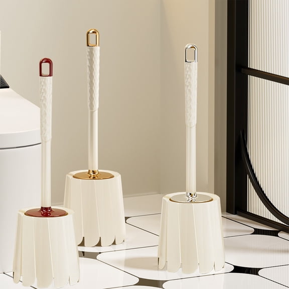 Toilet Bowl Brush with Base, Compact Bathroom Cleaning Brush Set with Stiff Durable Bristles, Drip-Proof Space-Saving Sturdy Toilet Cleaner for Home Bathroom Toilet Deep Cleaning, Gold