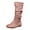 Pink, variant on Leozcaa Women's Mid Calf Ankle Boots Flat Heel Slouchy Suede Folds Winter Low Heel Slip-on Elastic Boots