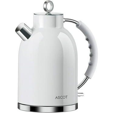 Ascot Electric Kettle, Stainless Steel Electric Tea Kettle Gifts For Men/Women/Family 1.5L 1500W Retro Tea Heater & Hot Water Boiler, Auto Shut-Off And Boil-Dry Protection (White)