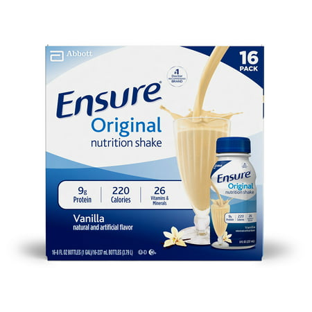 Ensure Original Nutrition Shake with 9 grams of protein, Meal Replacement Shakes, Vanilla, 8 fl oz, 16