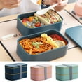 thumbnail image 1 of 1 Set 1600ML Lunch Box Portable Handle Good Sealing Air Vent Leak-Proof Microwavable Double Layer Bento Organizer Office Supply, 1 of 8