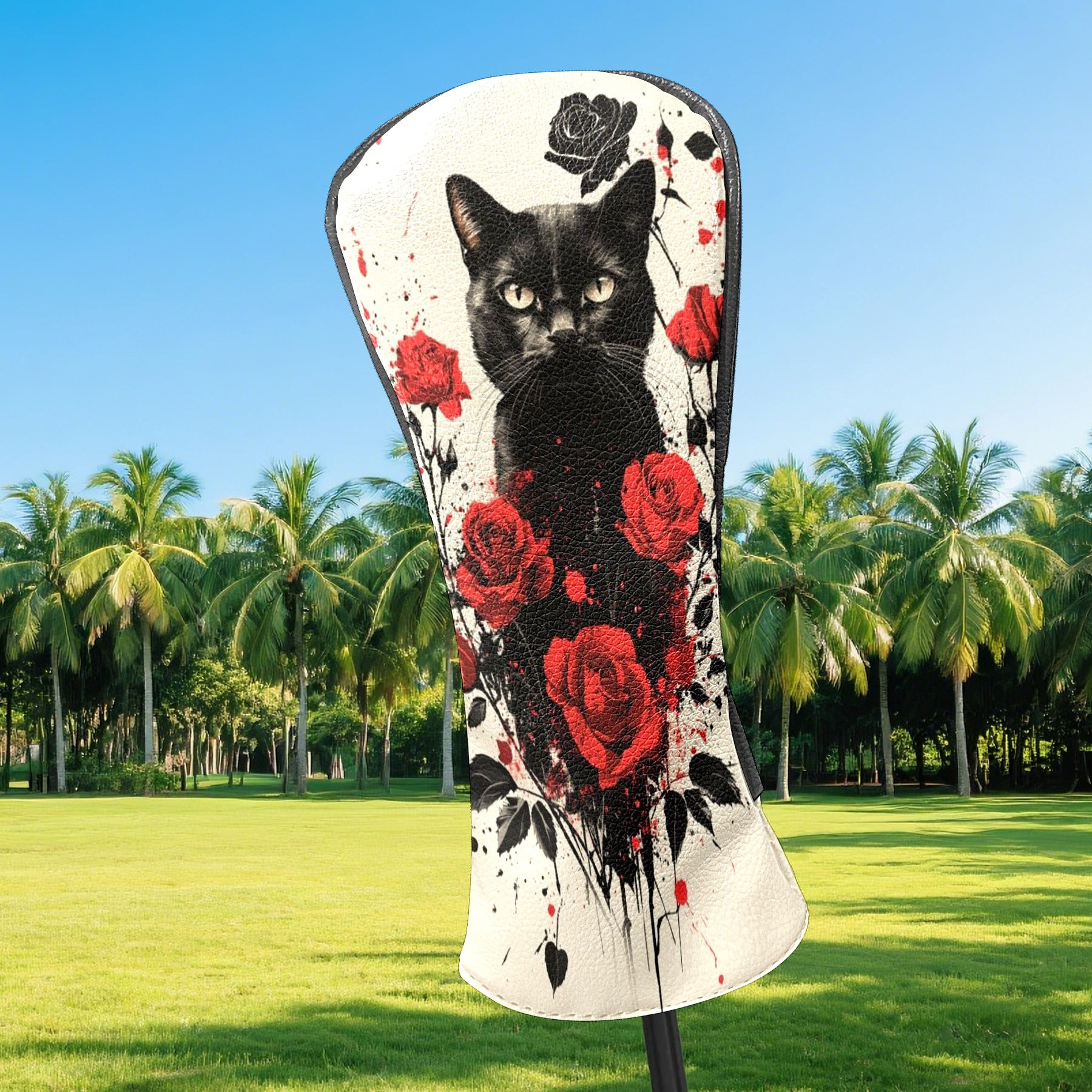 Golf Club Covers PU Leather Waterproof Head Covers for Fairway Woods Hybrids Rose Cat Unisex Fits Most Brands