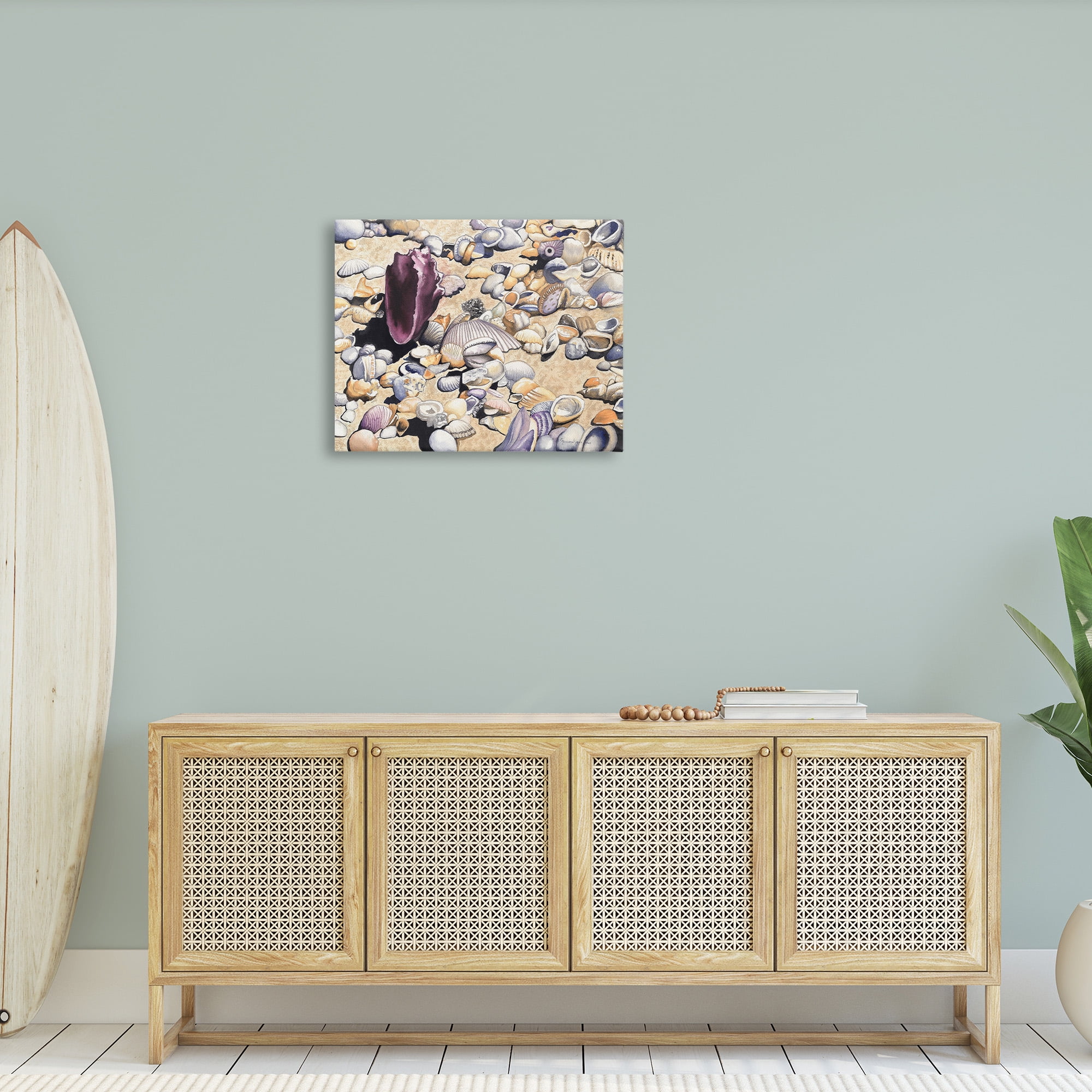 Stupell Industries Various Seashells on Coast Landscape Painting Gallery Wrapped Canvas Art Print Wall Art, 30 x 24