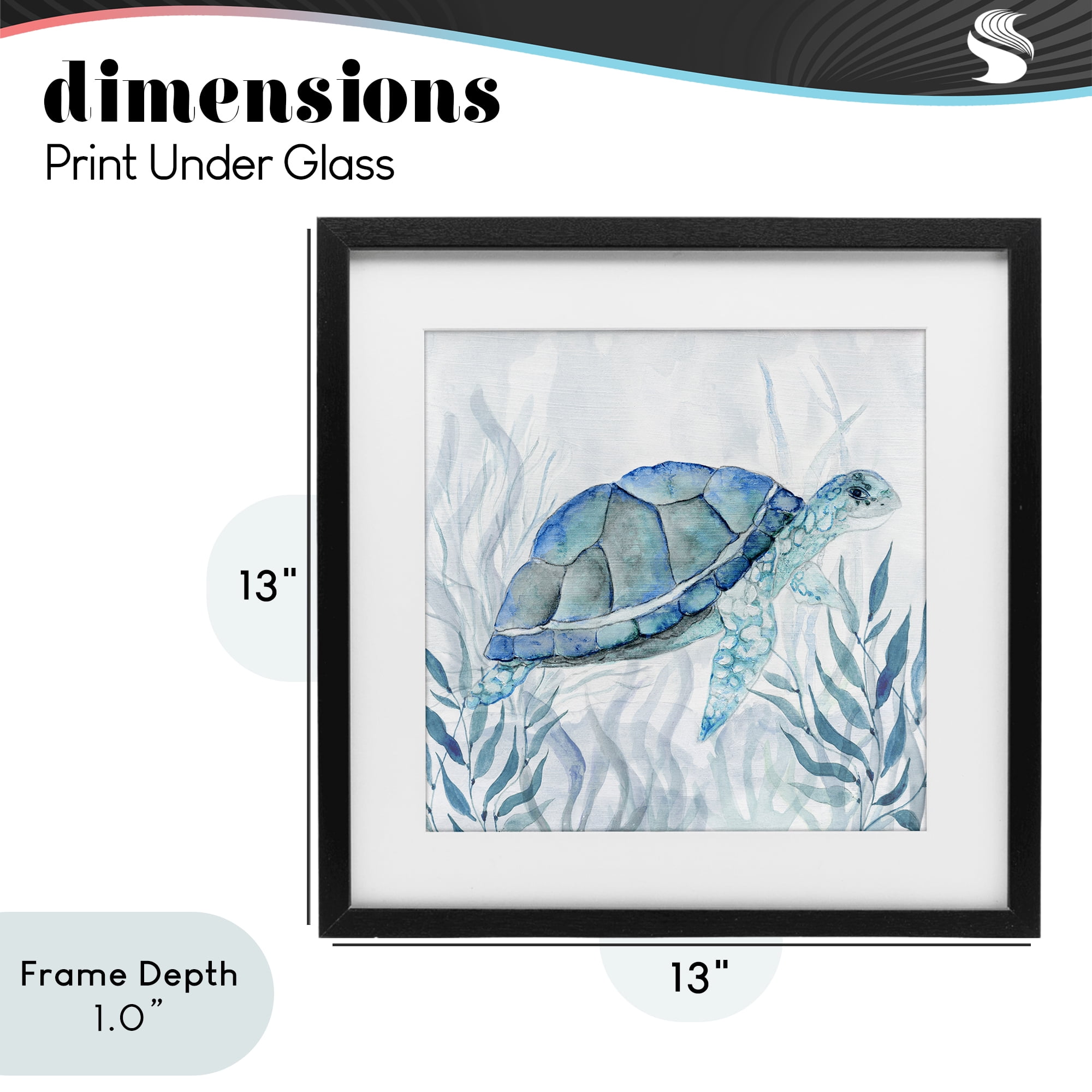Stupell Industries Smiling Turtle Gaze Black Framed Print Under Glass, design by Janet Tava