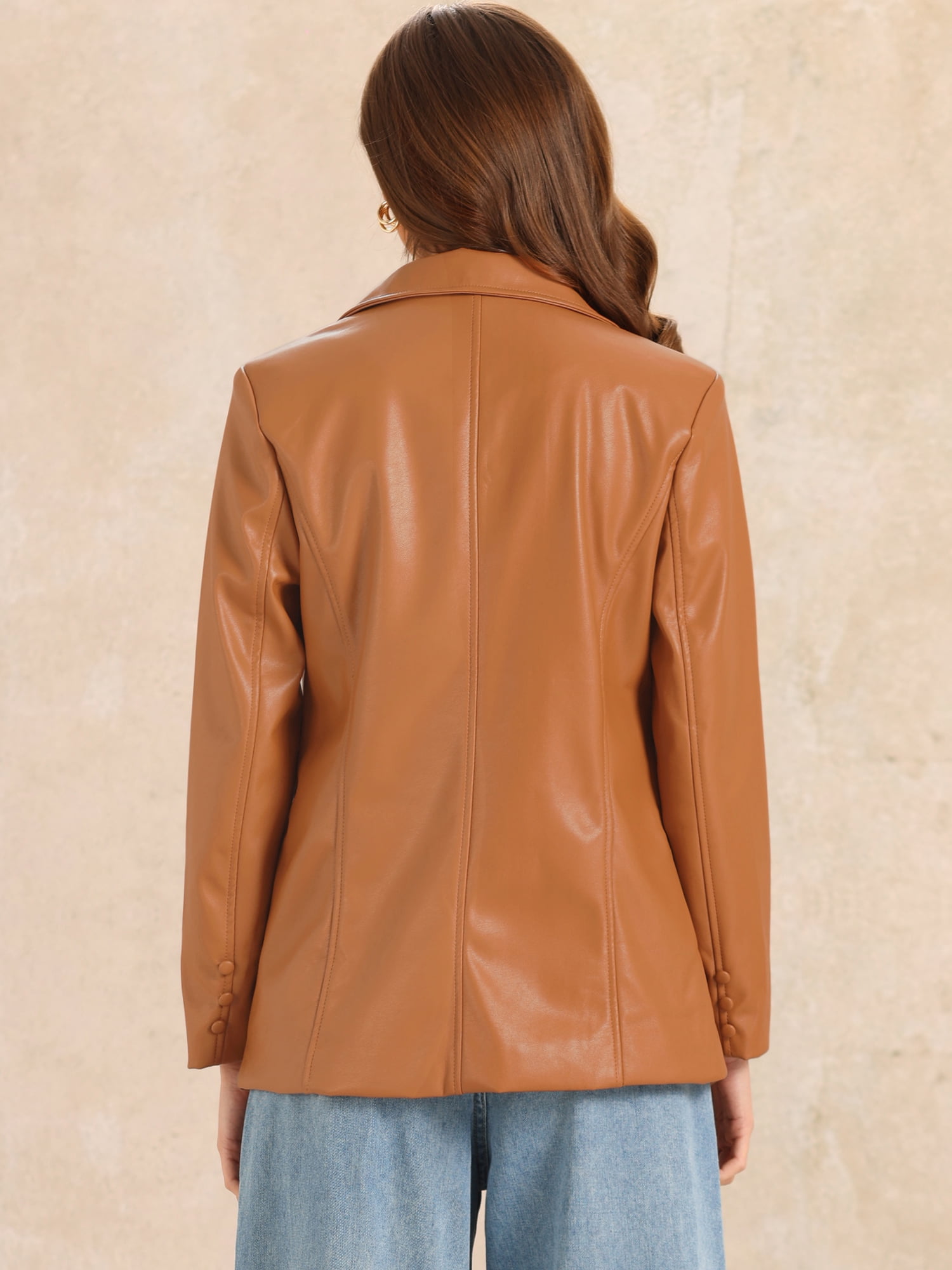 DARING DIVA Women's Faux Leather Jacket Lapel Collar PU Biker Moto Casual Oversized Blazer XS Caramel