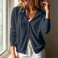 thumbnail image 7 of Qulqfy Cotton Essentials Hoodie Lightweight Long Sleeve Petite Fall Navy Button Up Hooded Drawstring Casual Shirts for Women S, 7 of 7
