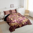 thumbnail image 3 of Erosebridal Aztec Damask Bedding Sets Queen with Comforter,Victorian Baroque Duvet Insert,Gold Pink Floral Print Comforter Sets Queen Size,Ultra Soft Bedroom Decor Reversible，3pcs, 3 of 8