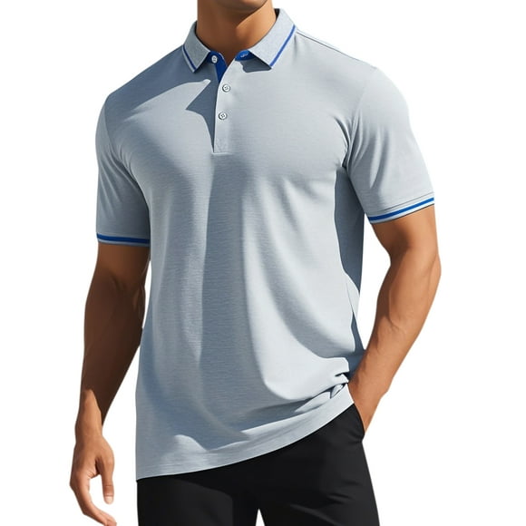 CAMISAS POLO FORMAL DE GOLF PARA HOMBRE DE MANGA CORTA CON COLOR DE CONTRASTE L GRIS