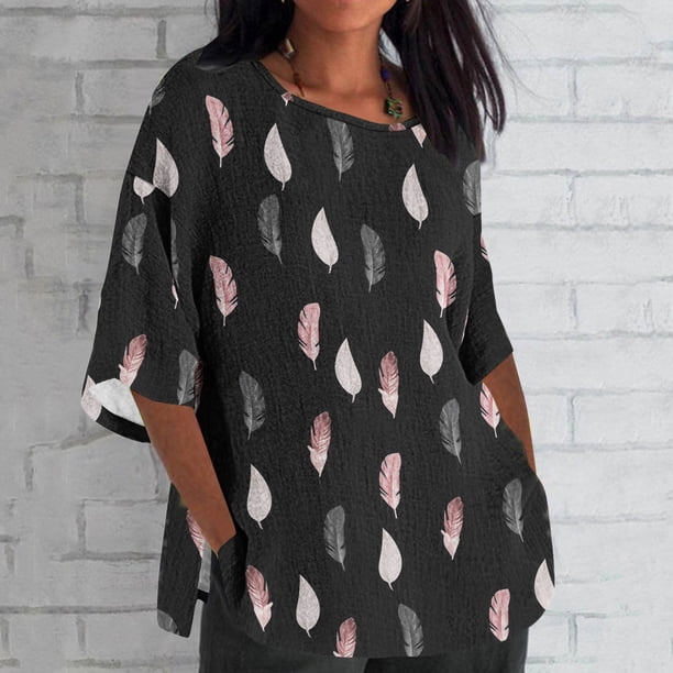 Fiudx Ofertas Relámpago Blusa Holgada Estampada con Manga 3/4, Informal, a La Moda, para Mujer